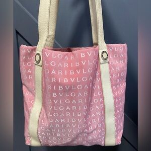 Bulgari Pink and Cream Logo Tote With Pouch